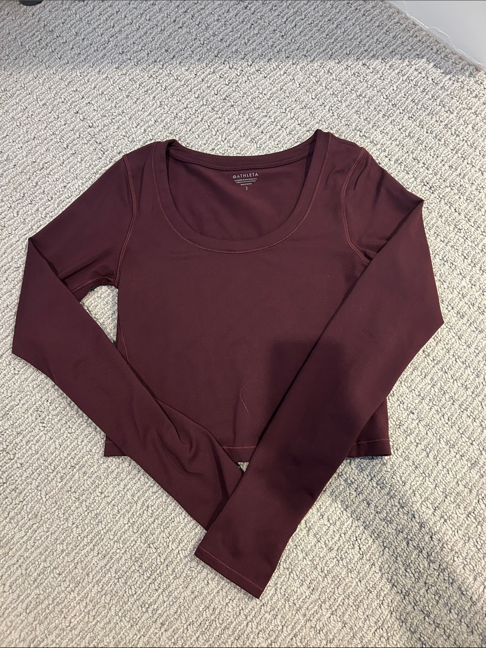 Athleta Long Sleeve Scoop Crop Top - Burgundy